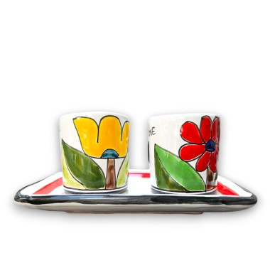 Set Tazzine da caffè artigianali con Vassoio Tulipani giallo rosso ceramiche de simone Set Tazzine da caffè artigianali con Vassoio Tulipani giallo rosso ceramiche de simone